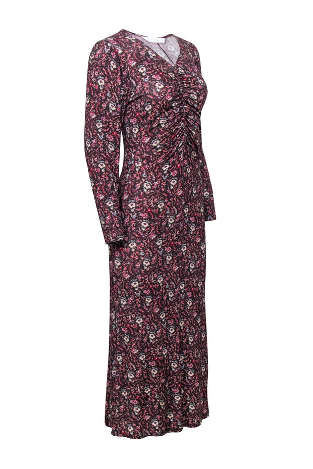 Current Boutique-Joie - Brown w/ Multicolor Floral Print Ruched Maxi Dress Sz S