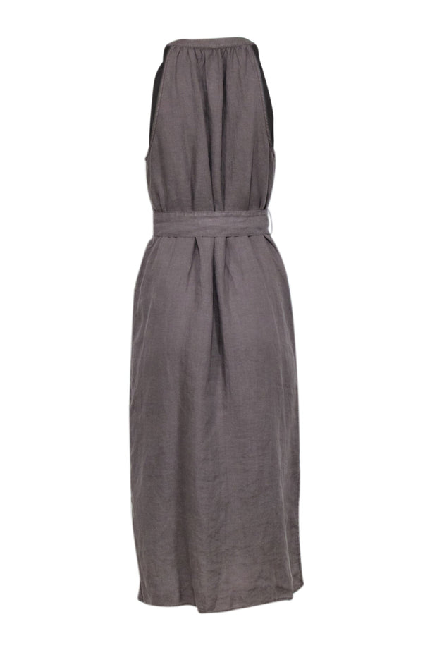 Current Boutique-Joie - Olive Green Linen Sleeveless Button Front Dress Sz M