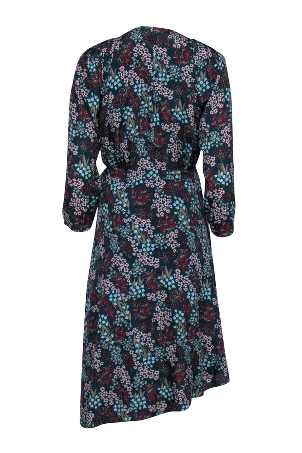 Current Boutique-Joie - Green w/ Multicolor Dainty Floral Print Wrap Dress Sz S