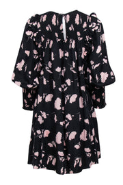 Current Boutique-Joie - Black & Pink Floral Print Smocked Babydoll Dress w/ Ruffles Sz S