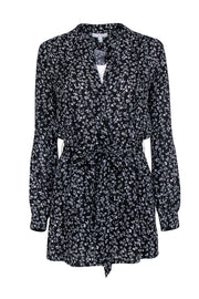 Current Boutique-Joie - Black & White Floral Long Sleeve Quarter Button Down Dress Sz XS