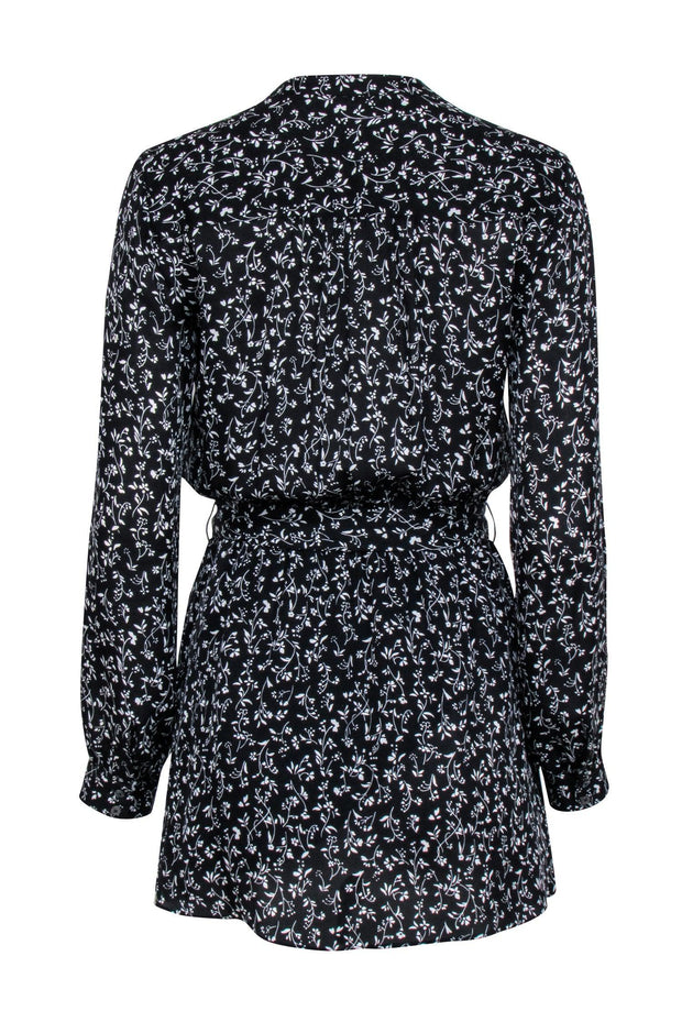 Current Boutique-Joie - Black & White Floral Long Sleeve Quarter Button Down Dress Sz XS