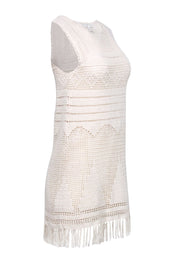 Current Boutique-Joie - Cream Crochet Sleeveless Dress w/ Fringe Hem Sz XXS