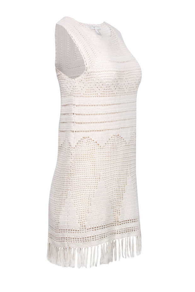 Current Boutique-Joie - Cream Crochet Sleeveless Dress w/ Fringe Hem Sz XXS