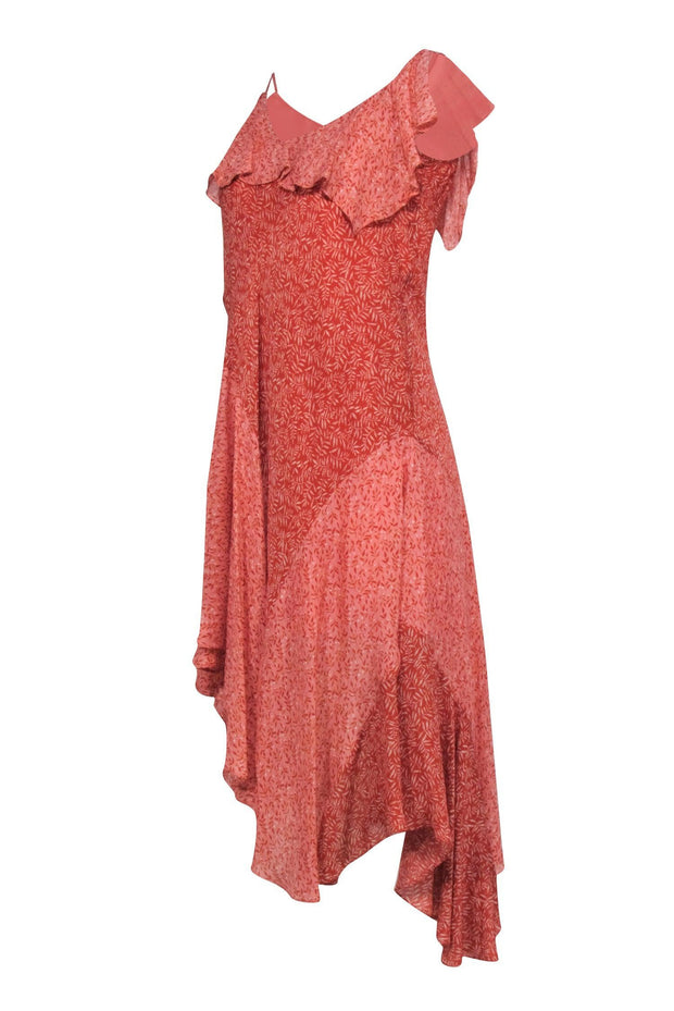 Current Boutique-Joie - Pink & Red Silk One Shoulder Dress Sz XXS