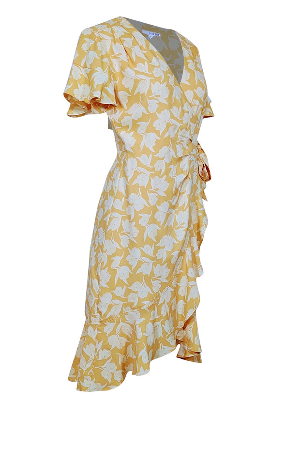 Current Boutique-Joie - Yellow Floral Print Ruffled Wrap Dress Sz S