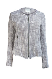 Joie - Grey & White Textured Knit Jacket w/ Raw Edge Trim Sz L - Current Boutique
