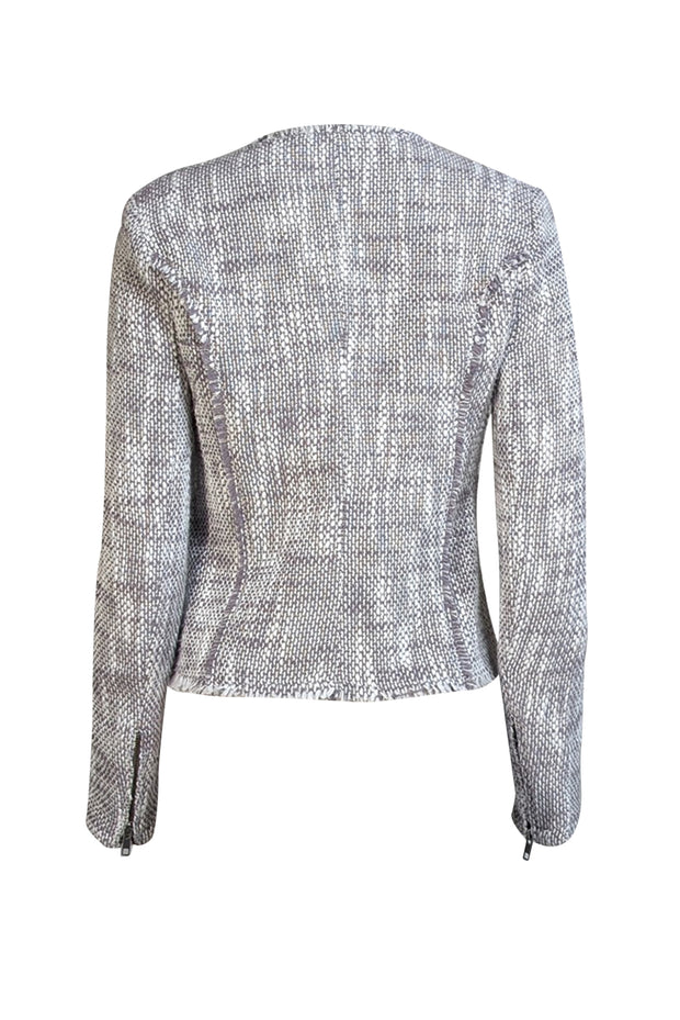 Joie - Grey & White Textured Knit Jacket w/ Raw Edge Trim Sz L - Current Boutique