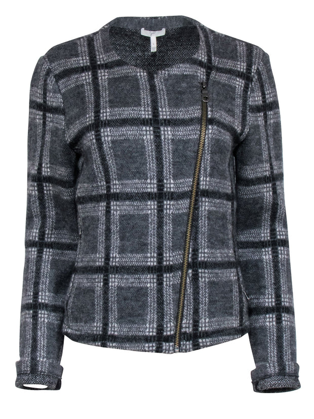Current Boutique-Joie - Grey Plaid Print Knit Jacket Sz L