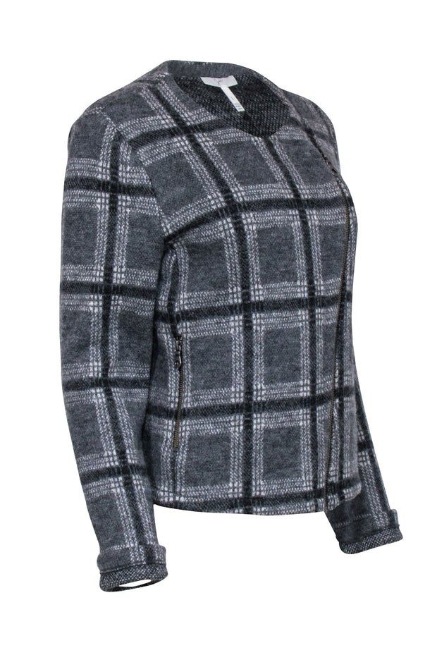 Current Boutique-Joie - Grey Plaid Print Knit Jacket Sz L