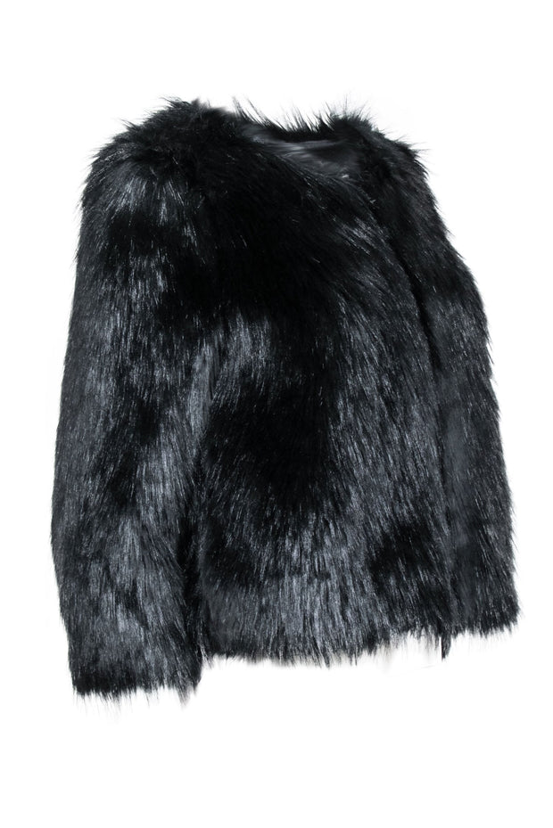Current Boutique-Joie - Black Cropped Zip Up Faux Fur Jacket Sz S