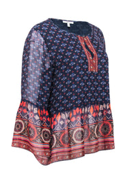 Current Boutique-Joie - Blue & Orange Geo Print Sheer Shirt Sz M