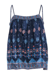 Current Boutique-Joie - Navy Metallic Stripe Boho Print Sleeveless Tank Blouse Sz M
