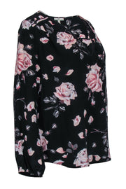 Current Boutique-Joie - Black w/ Blush Pink Floral Print Long Sleeve Blouse Sz S