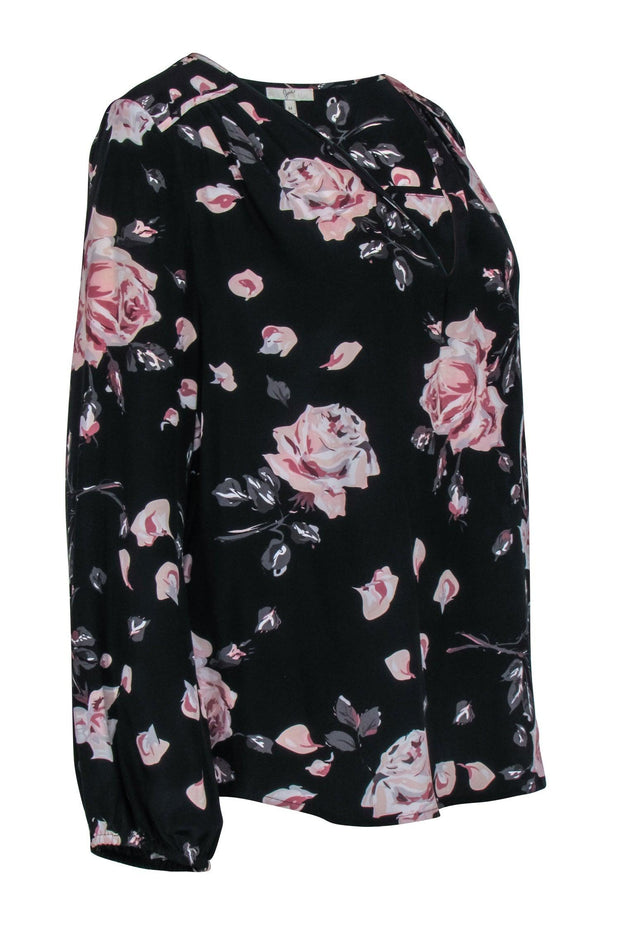 Current Boutique-Joie - Black w/ Blush Pink Floral Print Long Sleeve Blouse Sz S