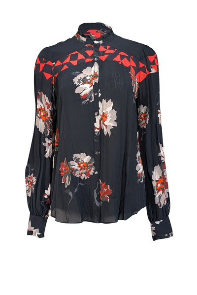 Current Boutique-Joie - Black w/ Multicolor Floral Print Blouse Sz S