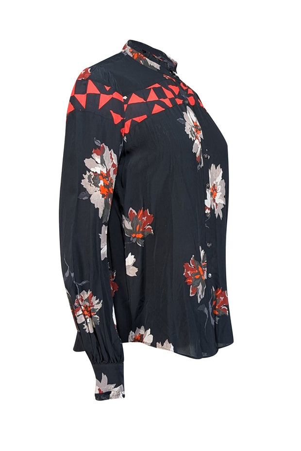 Current Boutique-Joie - Black w/ Multicolor Floral Print Blouse Sz S