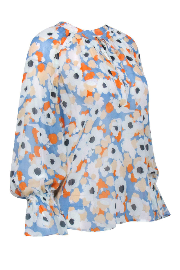Current Boutique-Joie - Blue, Cream, & Orange Floral Print Top Sz S