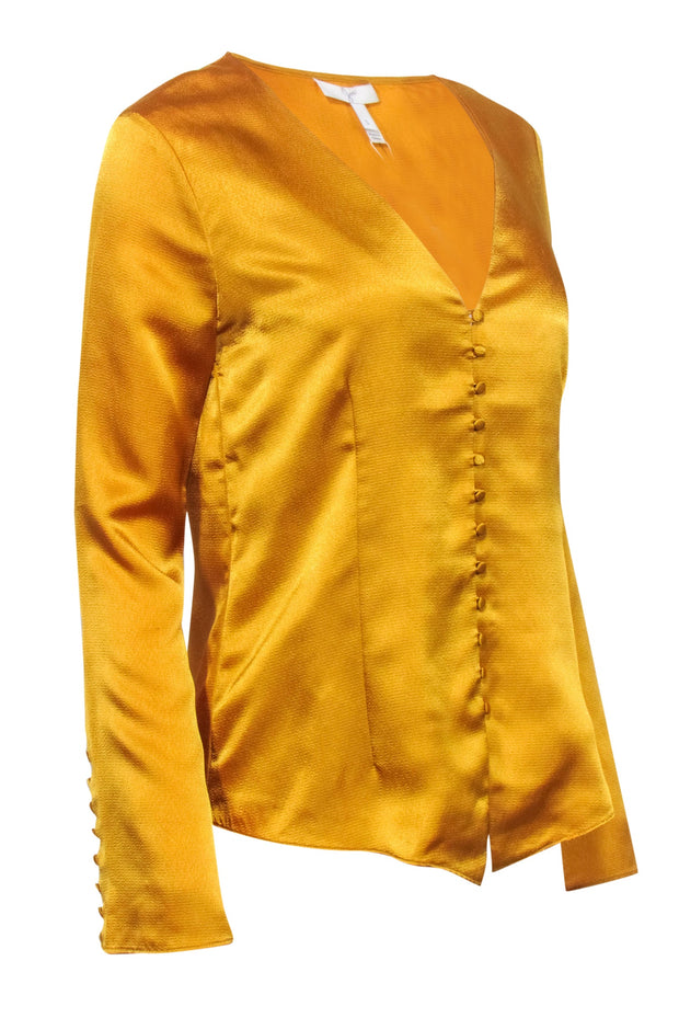 Current Boutique-Joie - Gold Hammered Satin Button Front Blouse Sz S