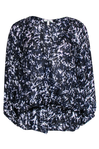 Current Boutique-Joie - Navy w/ Black & White Print Long Sleeve Blouse Sz S