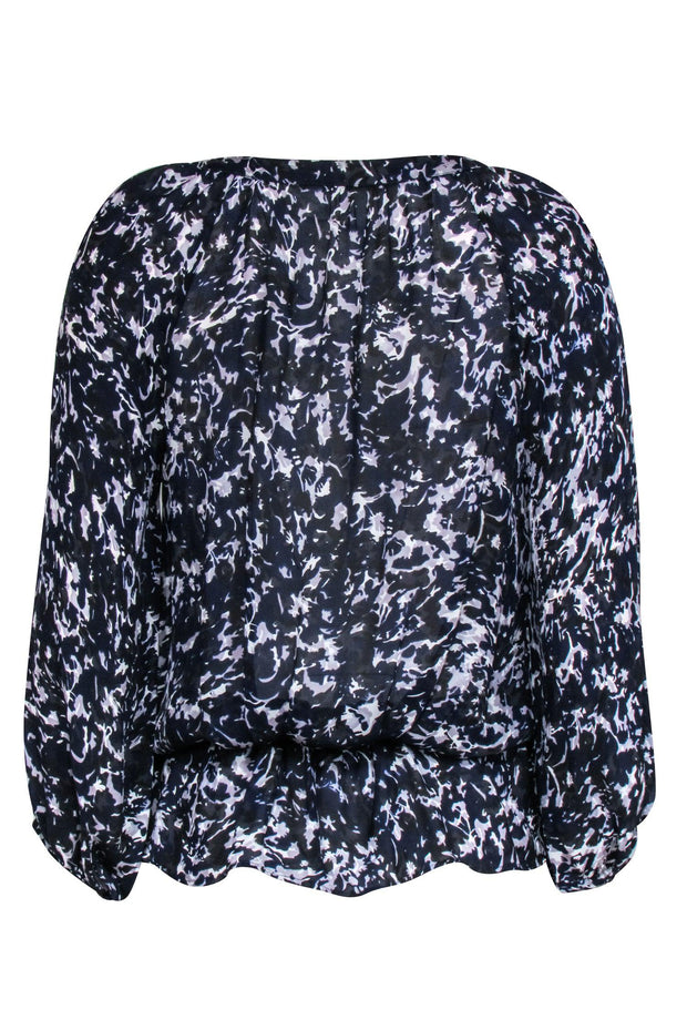 Current Boutique-Joie - Navy w/ Black & White Print Long Sleeve Blouse Sz S