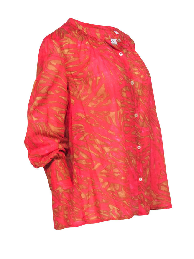 Current Boutique-Joie - Pink & Brown Printed Long Sleeve Button Down Shirt Size S