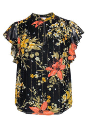 Current Boutique-Joie - Black Floral Blouse w/ Flutter Sleeves Sz XS