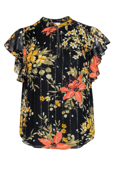 Current Boutique-Joie - Black Floral Blouse w/ Flutter Sleeves Sz XS