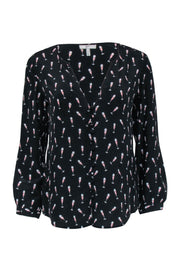 Current Boutique-Joie - Black w/ Pink Champagne Flute Print Shirt Sz XS