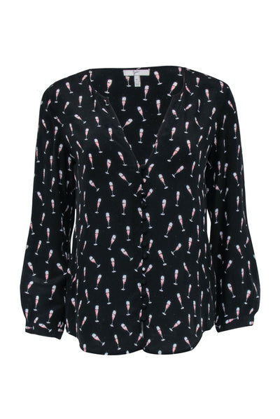 Current Boutique-Joie - Black w/ Pink Champagne Flute Print Shirt Sz XS