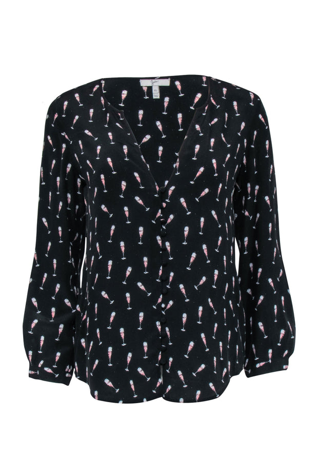 Current Boutique-Joie - Black w/ Pink Champagne Flute Print Shirt Sz XS