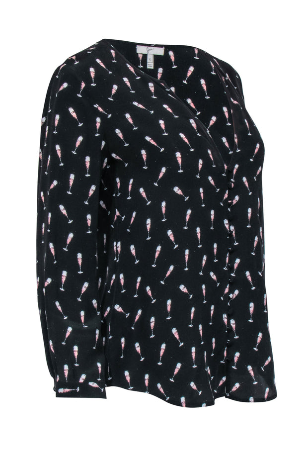 Current Boutique-Joie - Black w/ Pink Champagne Flute Print Shirt Sz XS