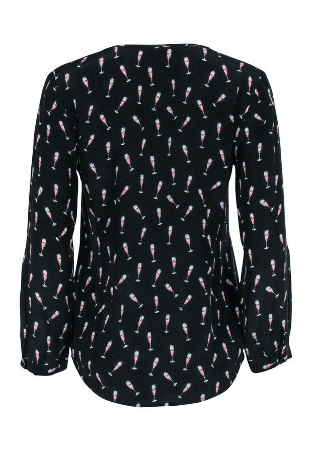 Current Boutique-Joie - Black w/ Pink Champagne Flute Print Shirt Sz XS