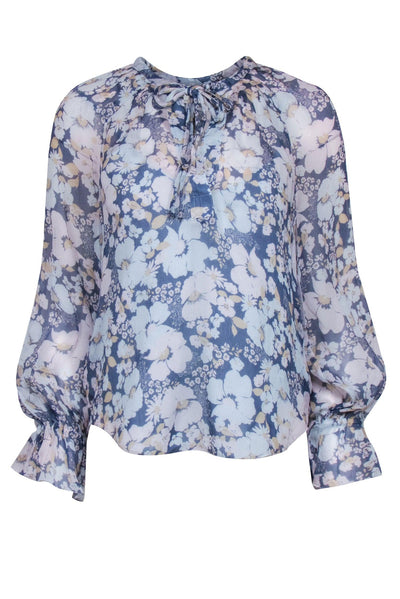 Current Boutique-Joie - Blue, Ivory, & Yellow Floral Silk Blouse Sz XS