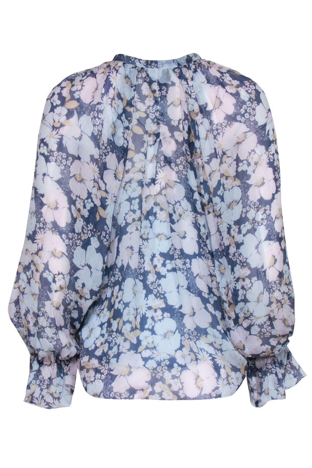Current Boutique-Joie - Blue, Ivory, & Yellow Floral Silk Blouse Sz XS