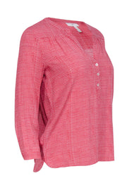 Current Boutique-Joie - Pink & White Print V-Neckline Quarter Button Front Blouse Sz XS