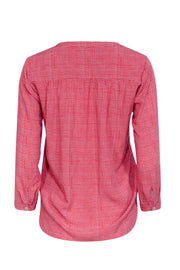 Current Boutique-Joie - Pink & White Print V-Neckline Quarter Button Front Blouse Sz XS