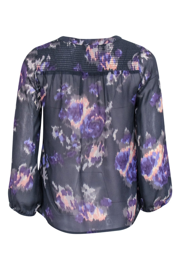 Current Boutique-Joie - Dark Grey w/ Purple, Peach, & Cream Watercolor Print Silk Top Sz XXS