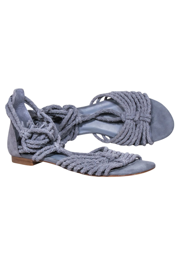 Current Boutique-Joie - Blue Sued Braided Wrap Around Sandal Sz 7.5