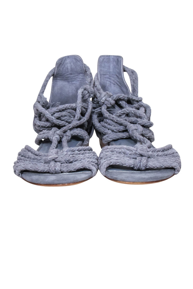 Current Boutique-Joie - Blue Sued Braided Wrap Around Sandal Sz 7.5