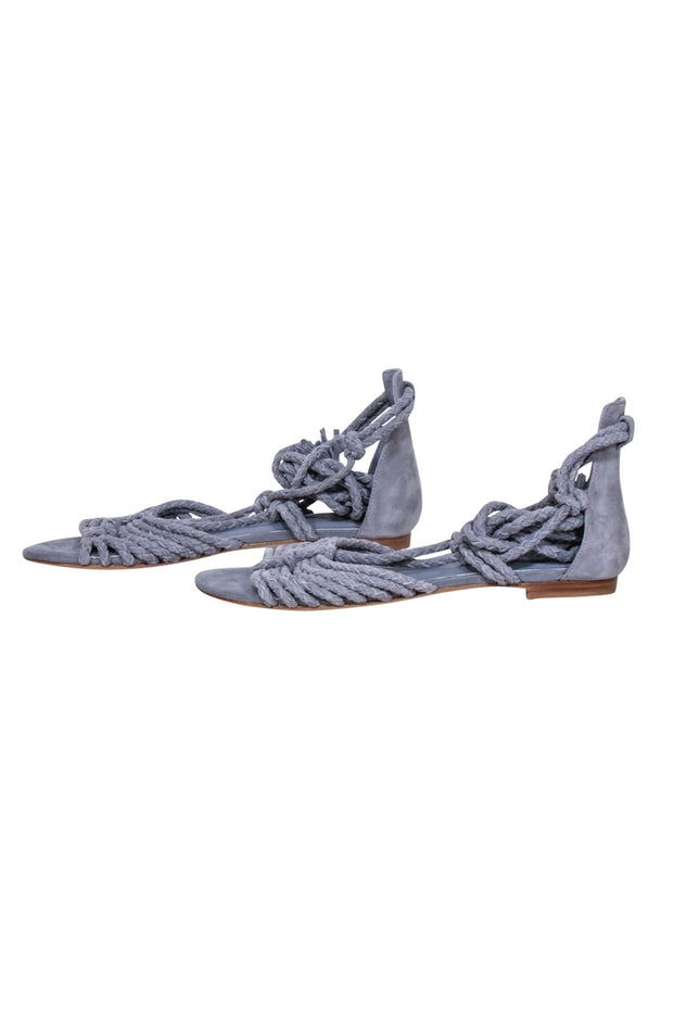Current Boutique-Joie - Blue Sued Braided Wrap Around Sandal Sz 7.5