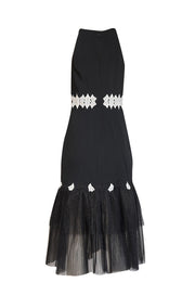 Johnathan Simkhai - Black Embroidered Dress w/ Pleated Tulle Hem Sz 6 - Current Boutique