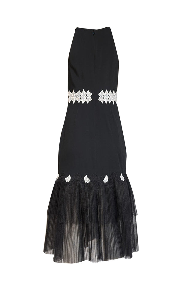 Johnathan Simkhai - Black Embroidered Dress w/ Pleated Tulle Hem Sz 6 - Current Boutique