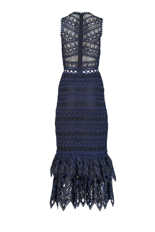 Jonathan Simkhai - Navy & Black Eyelet Lace Sleeveless Fit & Flare Formal Dress Sz 0 - Current Boutique