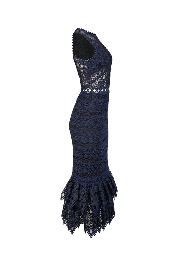 Jonathan Simkhai - Navy & Black Eyelet Lace Sleeveless Fit & Flare Formal Dress Sz 0 - Current Boutique