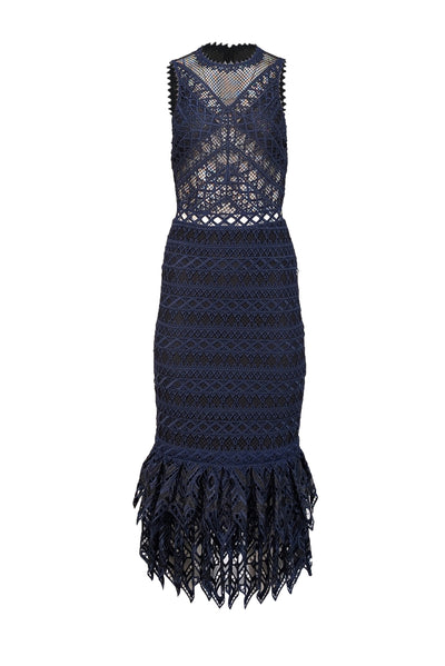 Jonathan Simkhai - Navy & Black Eyelet Lace Sleeveless Fit & Flare Formal Dress Sz 0 - Current Boutique