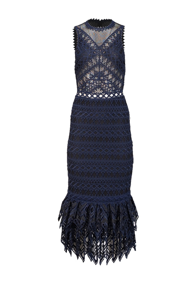 Jonathan Simkhai - Navy & Black Eyelet Lace Sleeveless Fit & Flare Formal Dress Sz 0 - Current Boutique