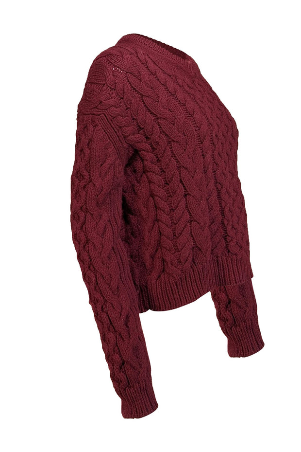 Current Boutique-Joseph - Burgundy Merino Wool Chunky Cable Knit Sweater Sz S
