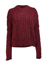 Current Boutique-Joseph - Burgundy Merino Wool Chunky Cable Knit Sweater Sz S