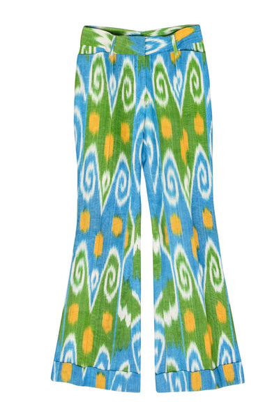 Current Boutique-Jules Reid - Blue, Green, & Yellow Abstract Print Silk Pants Sz 0